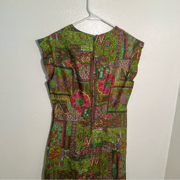 Handmade Midi Dress Green Geometric Dragon - Picture 7 of 9